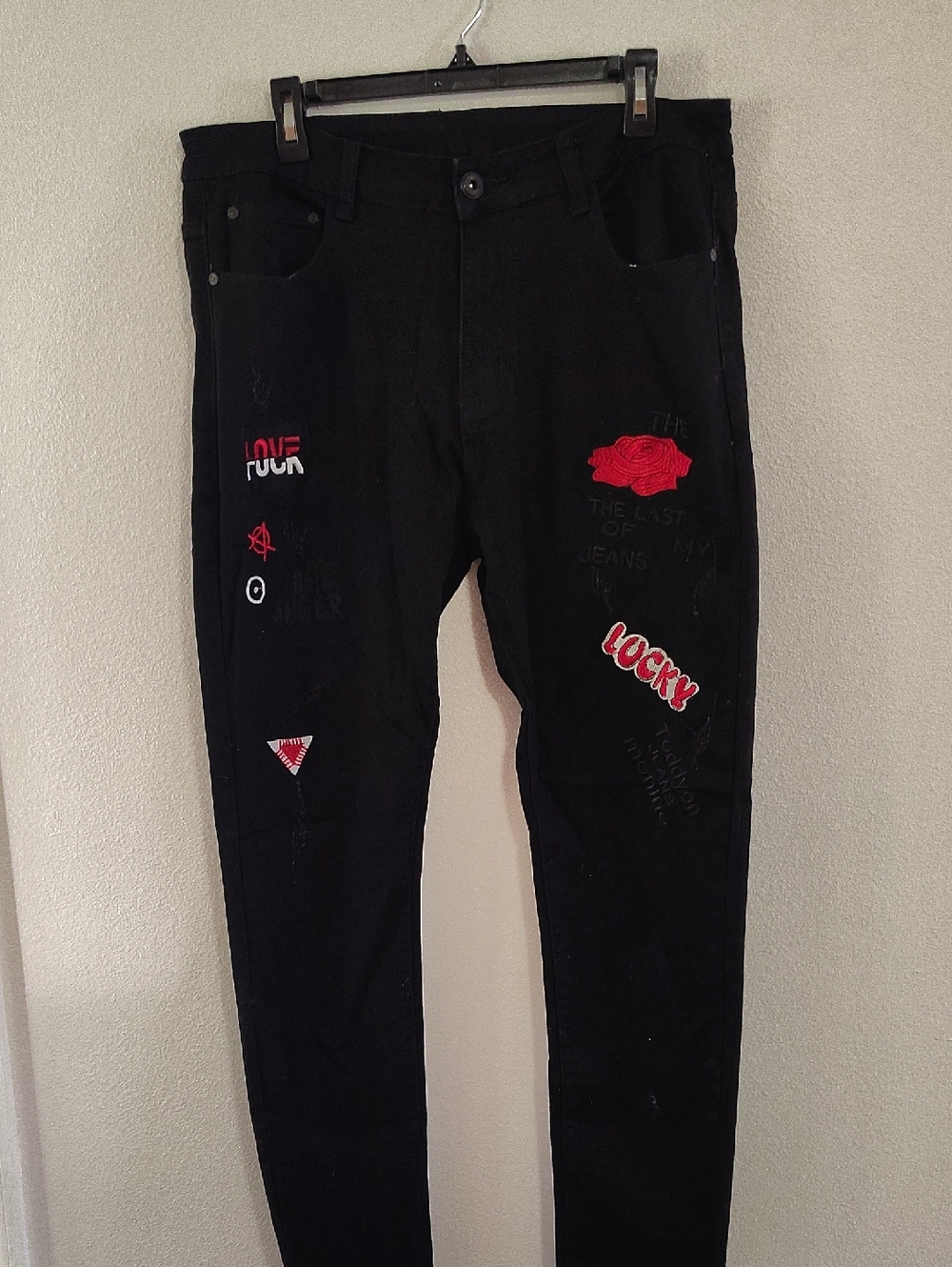 fashion denim Black Men's Embroidered Slim Jeans 8